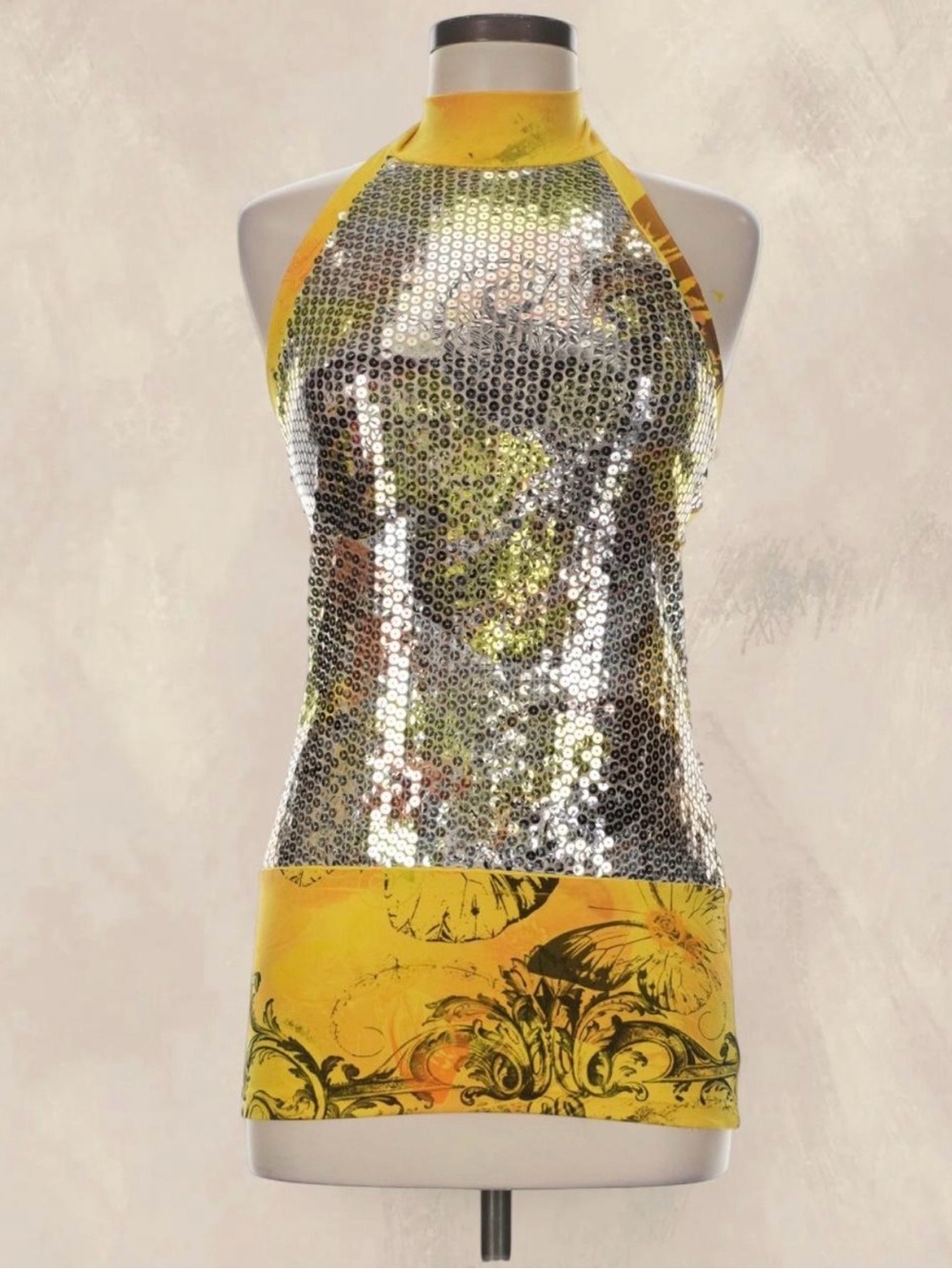 Body Central Yellow Sequin Halter Top